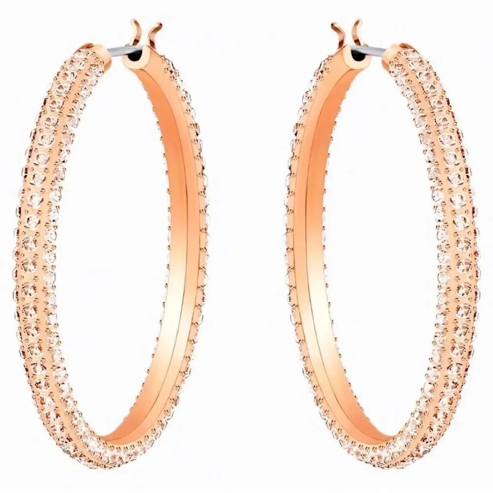 Swarovski Stone Hoop Pierced  Gold Earrings